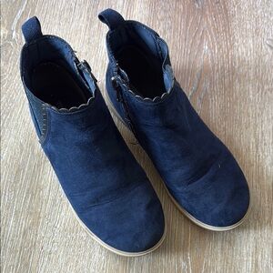 Navy Blue Suede Ankle Boots
